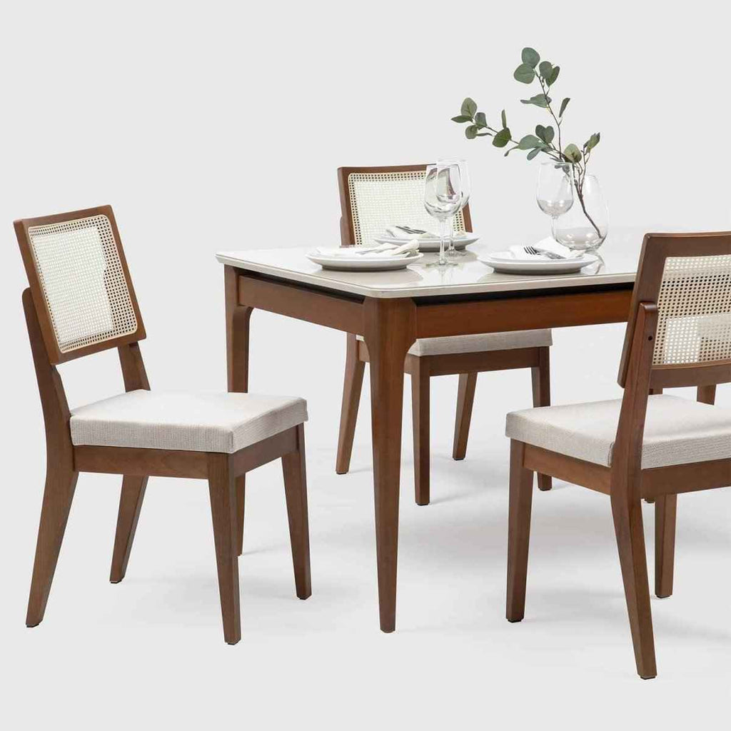Mesa de Jantar Retangular com Vidro para 4 Lugares Addar 135 cm Natural com Off-White Fosco