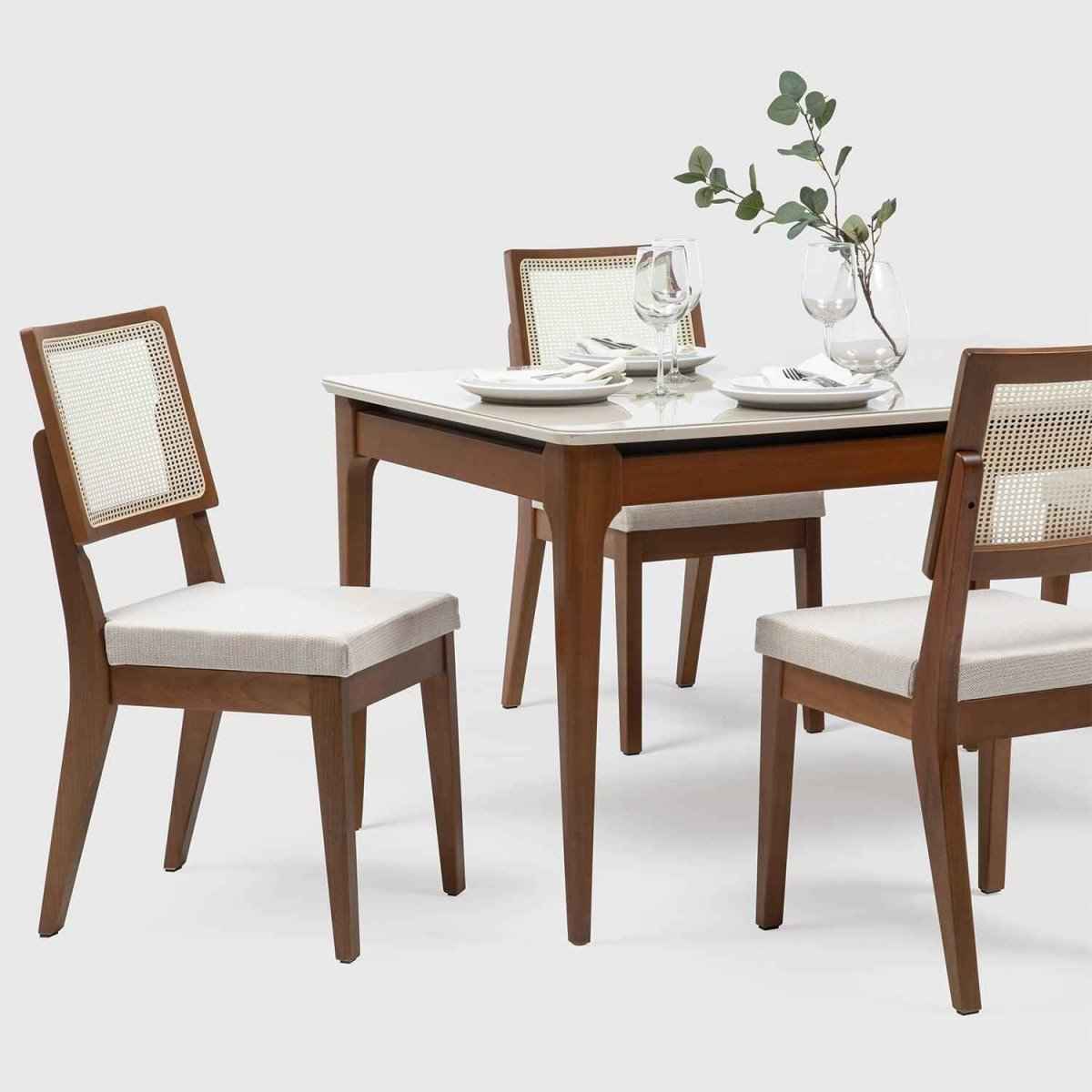 Mesa de Jantar Retangular com Vidro para 4 Lugares Addar 135 cm Natural com Off-White Fosco