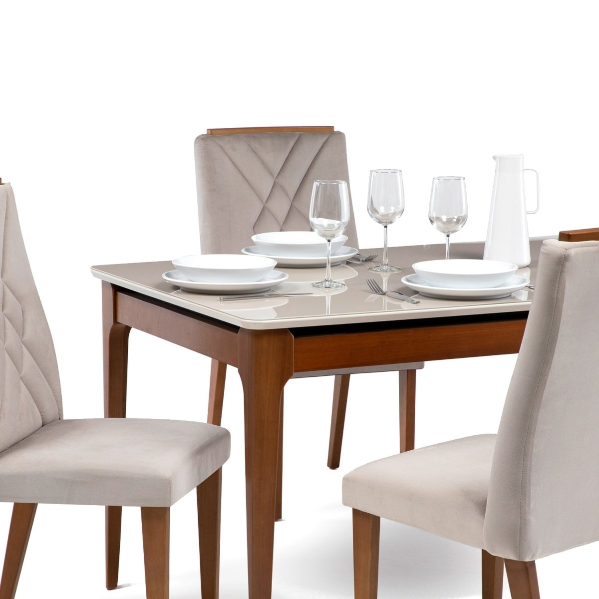 Mesa de Jantar Retangular com Vidro para 6 Lugares Addar 160 cm Natural com Off-White Fosco