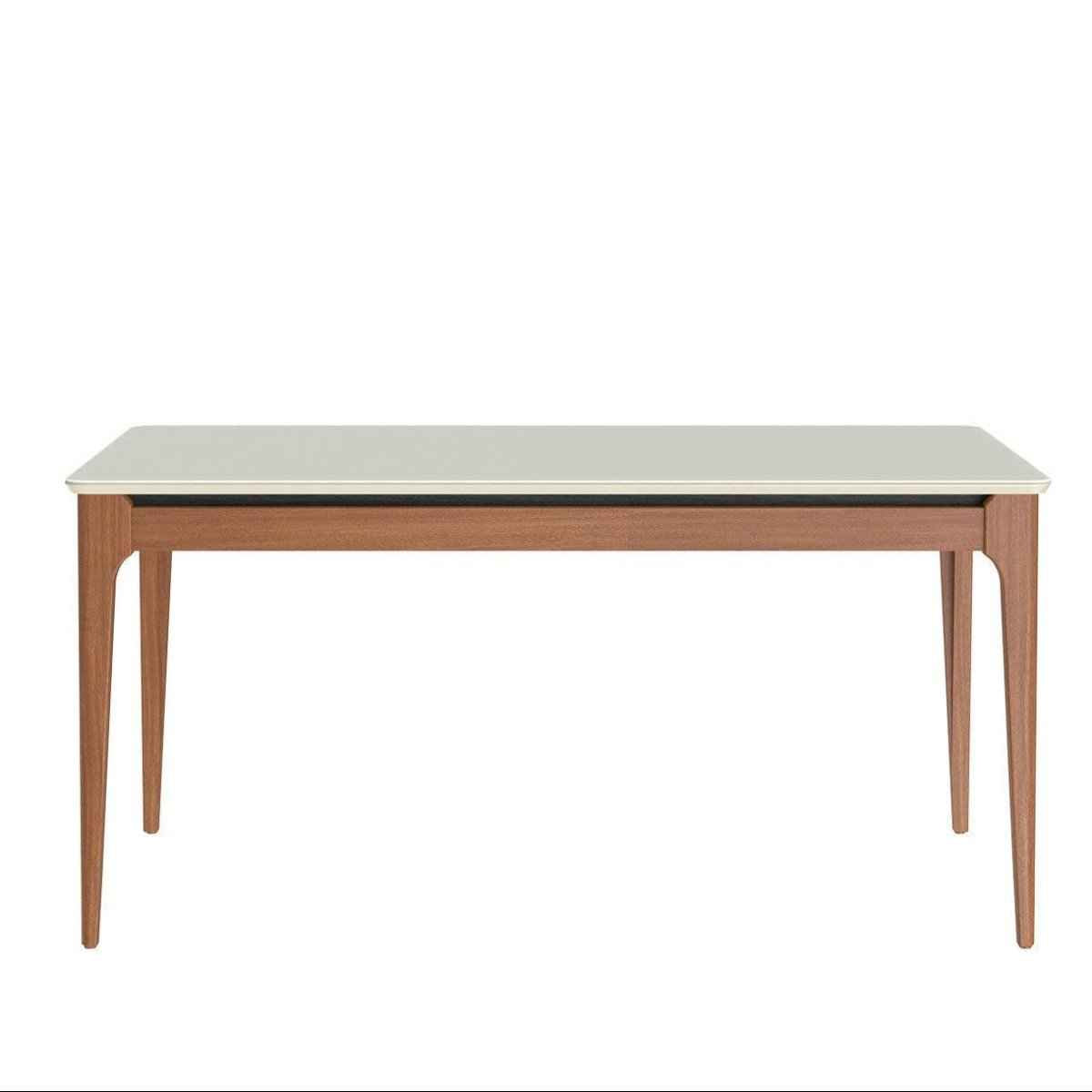 Mesa de Jantar Retangular com Vidro para 6 Lugares Addar 160 cm Natural com Off-White Fosco