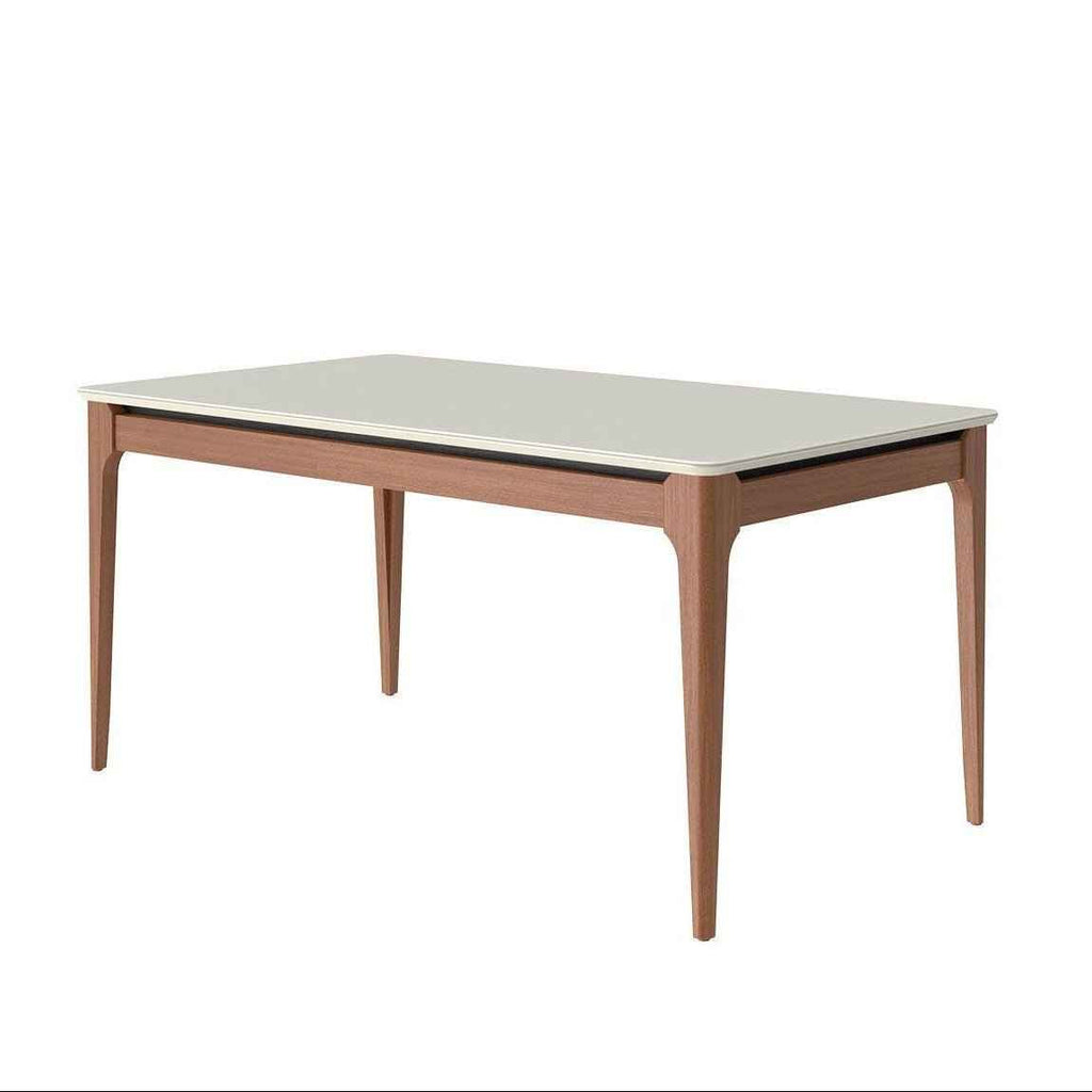 Mesa de Jantar Retangular com Vidro para 6 Lugares Addar 160 cm Natural com Off-White Fosco