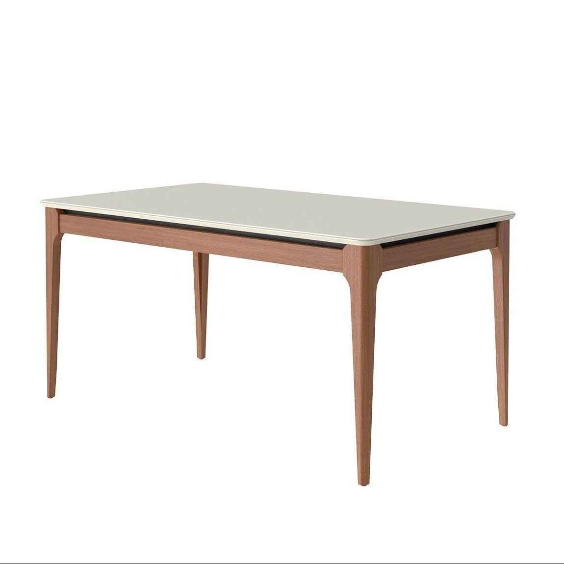 Mesa de Jantar Retangular com Vidro para 6 Lugares Addar 160 cm Natural com Off-White Fosco