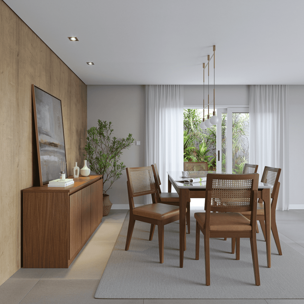 Mesa de Jantar Retangular com Vidro para 6 Lugares Addar 160 cm Natural com Off-White Fosco