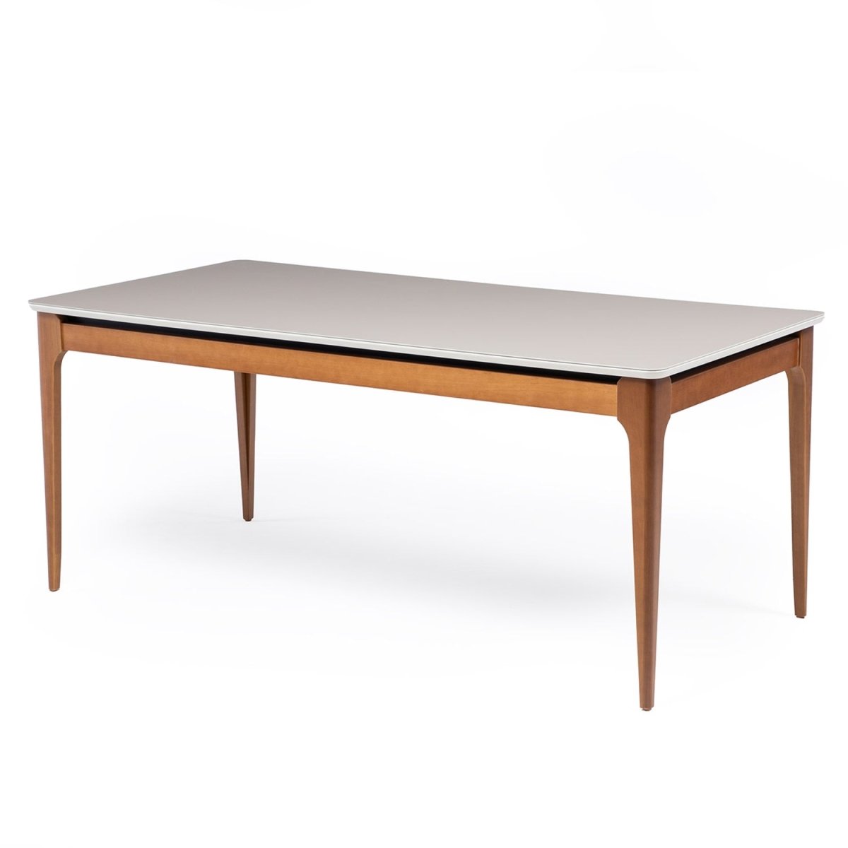 Mesa de Jantar Retangular com Vidro para 6 Lugares Addar 180 cm Natural com Off-White Fosco