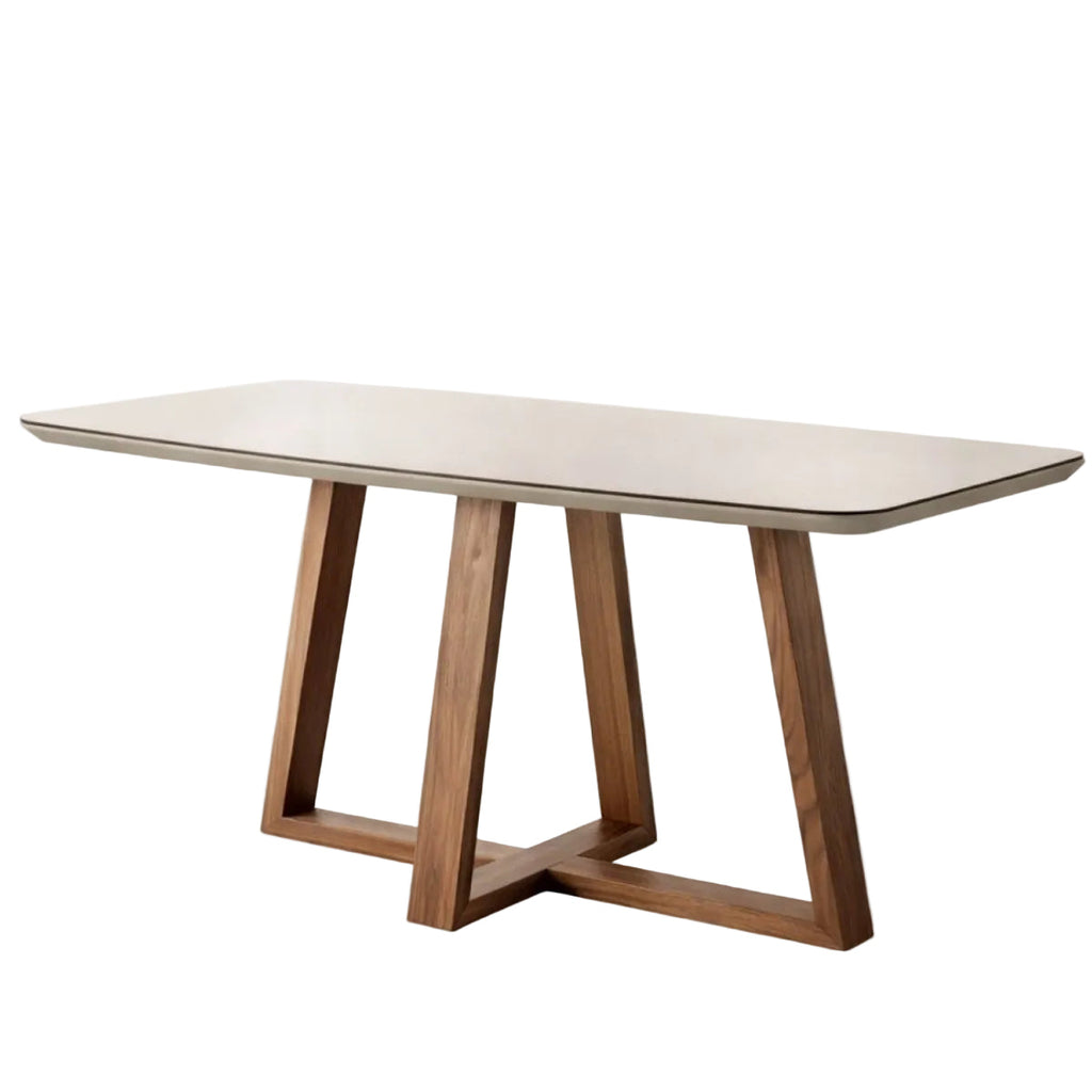Mesa de Jantar Retangular com Vidro para 6 Lugares Bennett 180cm Natural com Off-White Gloss
