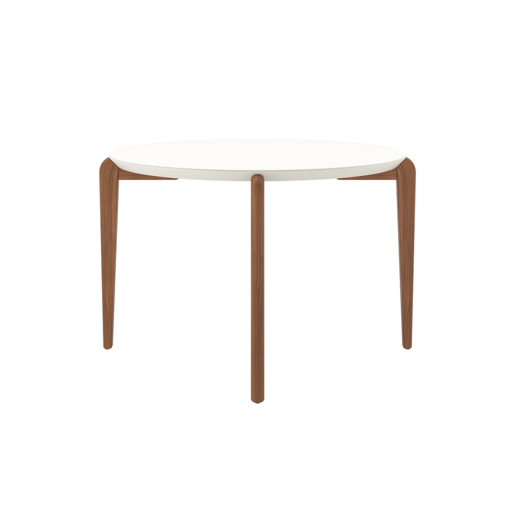 Mesa de Jantar Redonda com Vidro para 4 Lugares Donatella 115cm Off-White Fosco com Natural