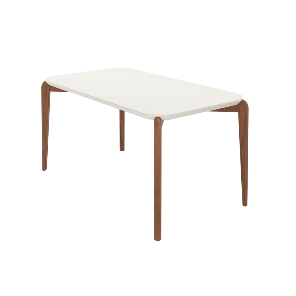 Mesa de Jantar Retangular com Vidro para 4 Lugares Donatella 135cm Off-White Fosco com Natural