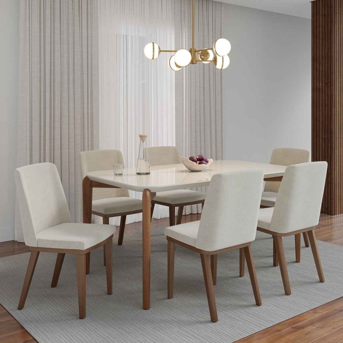 Conjunto de Jantar Mesa Retangular com Vidro Donatella 6 Cadeiras Kalina