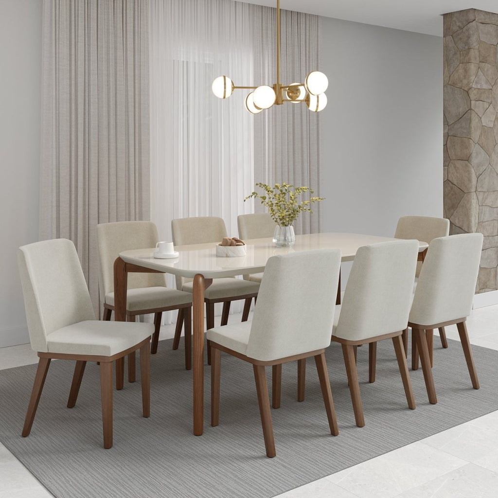 Mesa de Jantar Retangular com Vidro para 6 Lugares Donatella 180cm Off-White Fosco com Natural