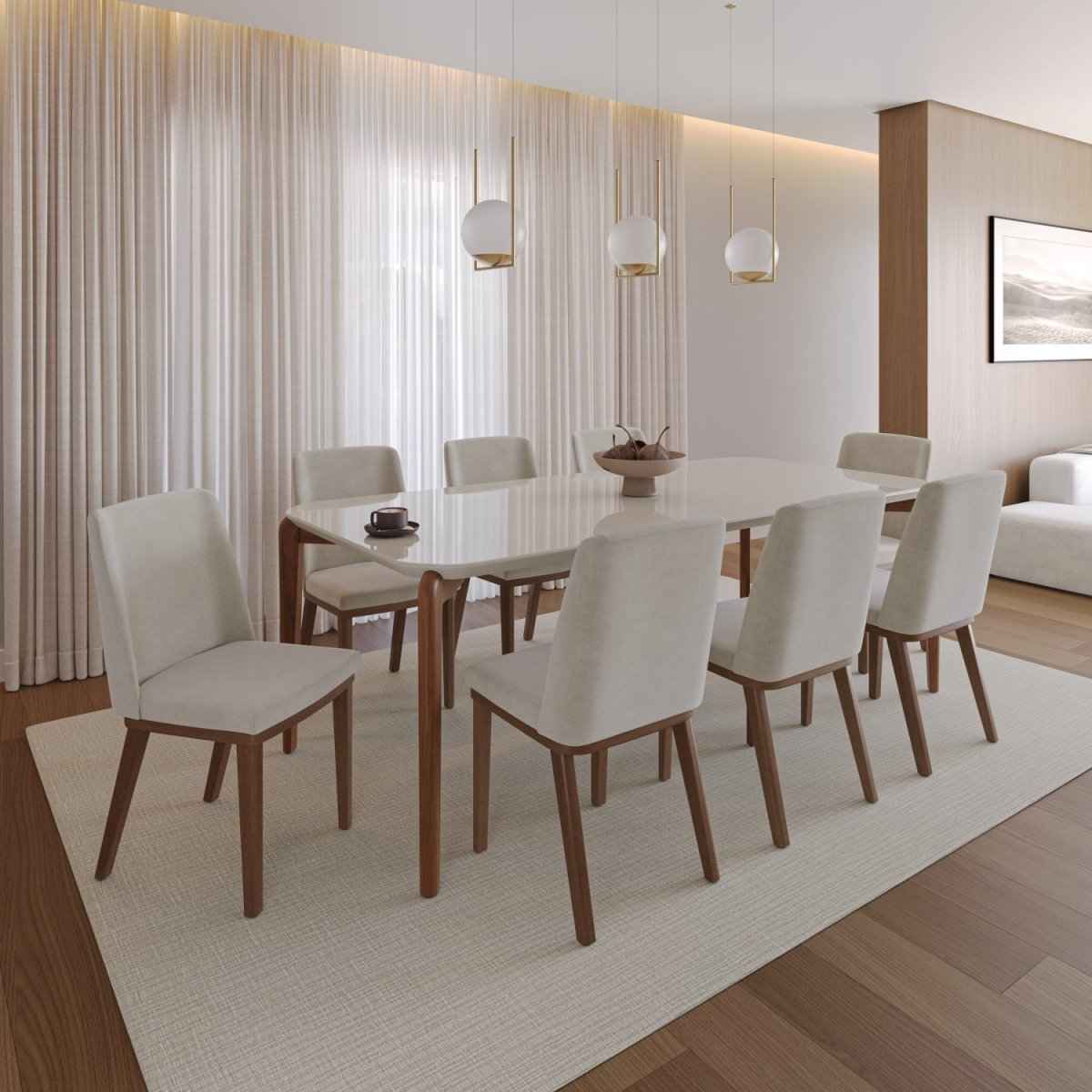 Conjunto de Jantar Mesa Retangular com Vidro Donatella 8 Cadeiras Kalina