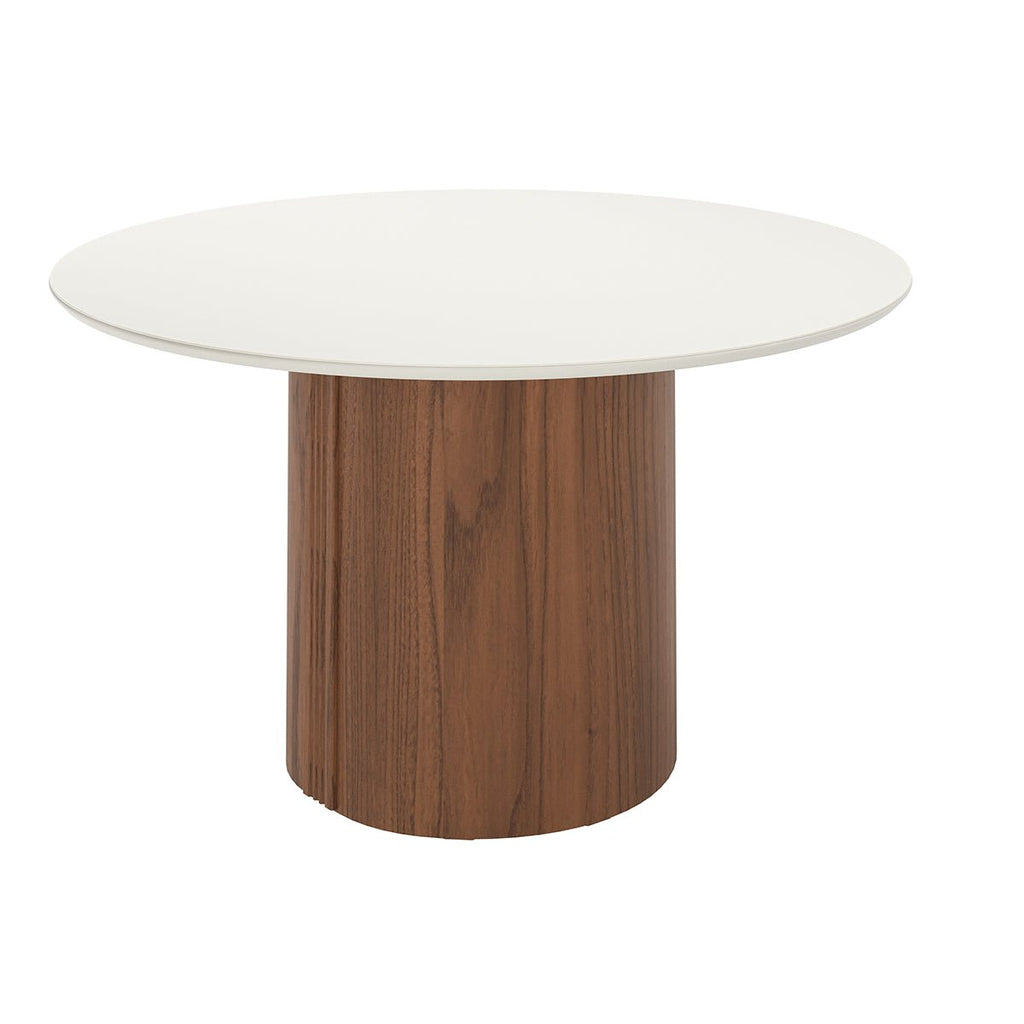 Mesa de Jantar Redonda com Vidro para 6 Lugares Kalina 135cm Off-White Fosco com Canella