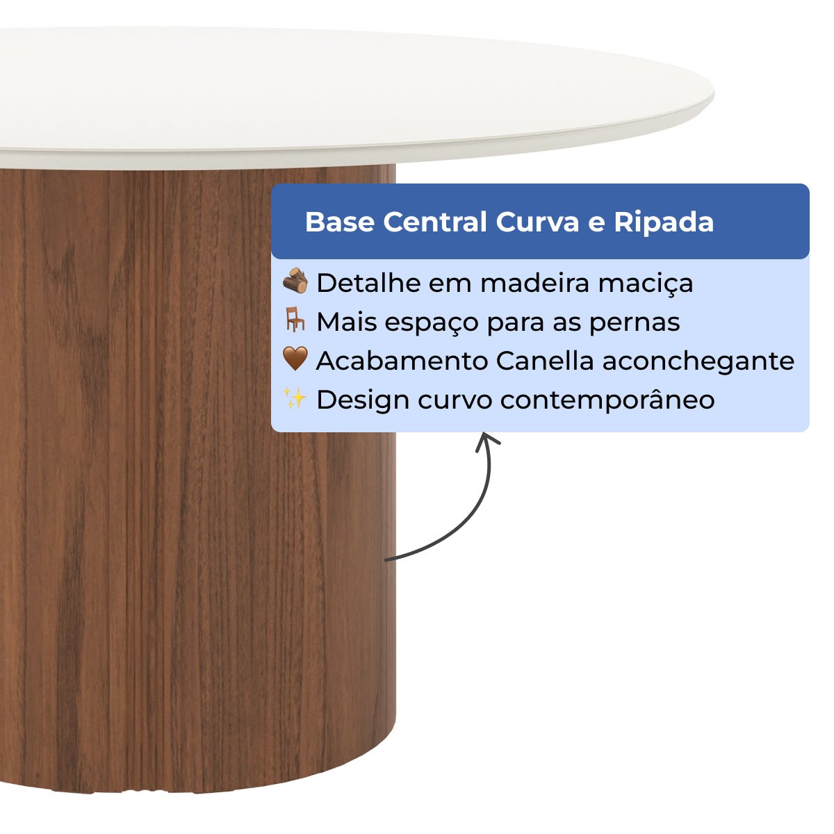 Mesa de Jantar Redonda com Vidro para 6 Lugares Kalina 135cm Off-White Fosco com Canella