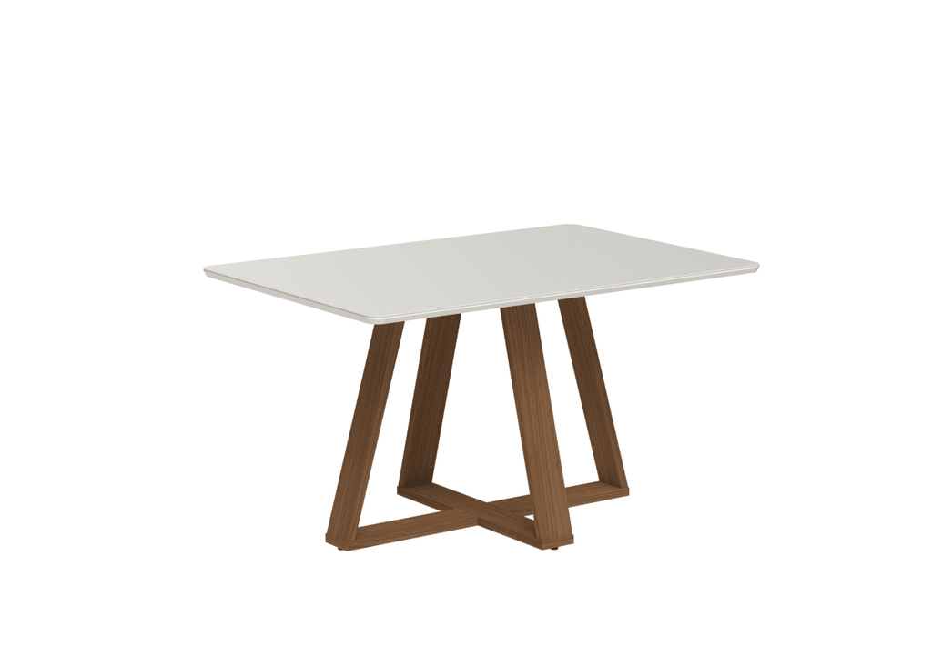 Mesa de Jantar Retangular com Vidro para 4 Lugares Avena 135cm Canella com Off-White Fosco