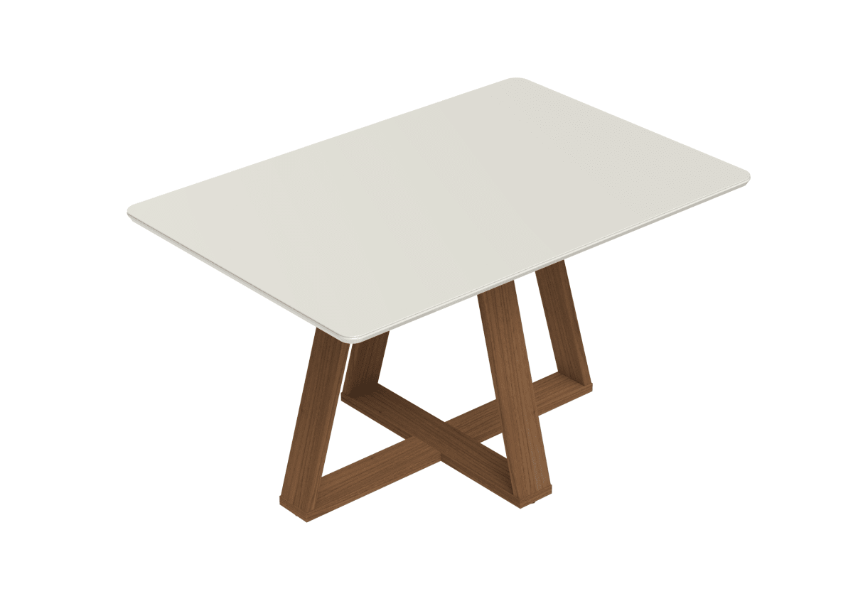 Mesa de Jantar Retangular com Vidro para 4 Lugares Avena 135cm Canella com Off-White Fosco