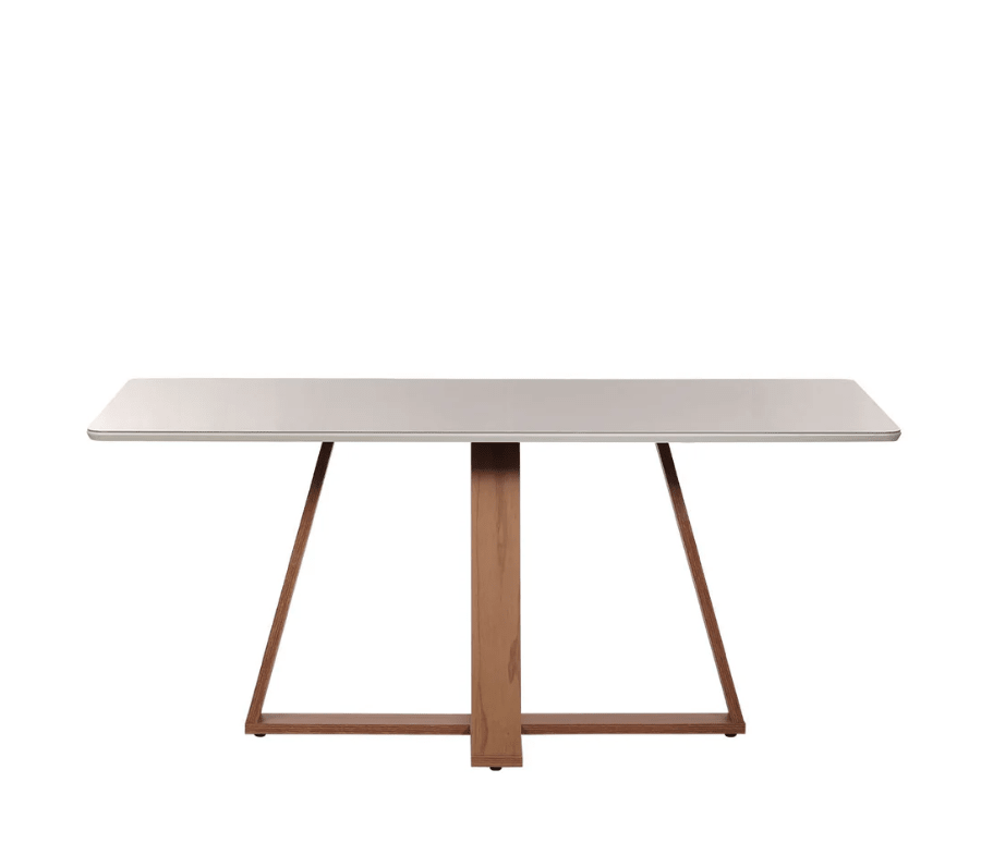 Mesa de Jantar Retangular com Vidro para 6 Lugares Avena 160cm Canella com Off-White Fosco