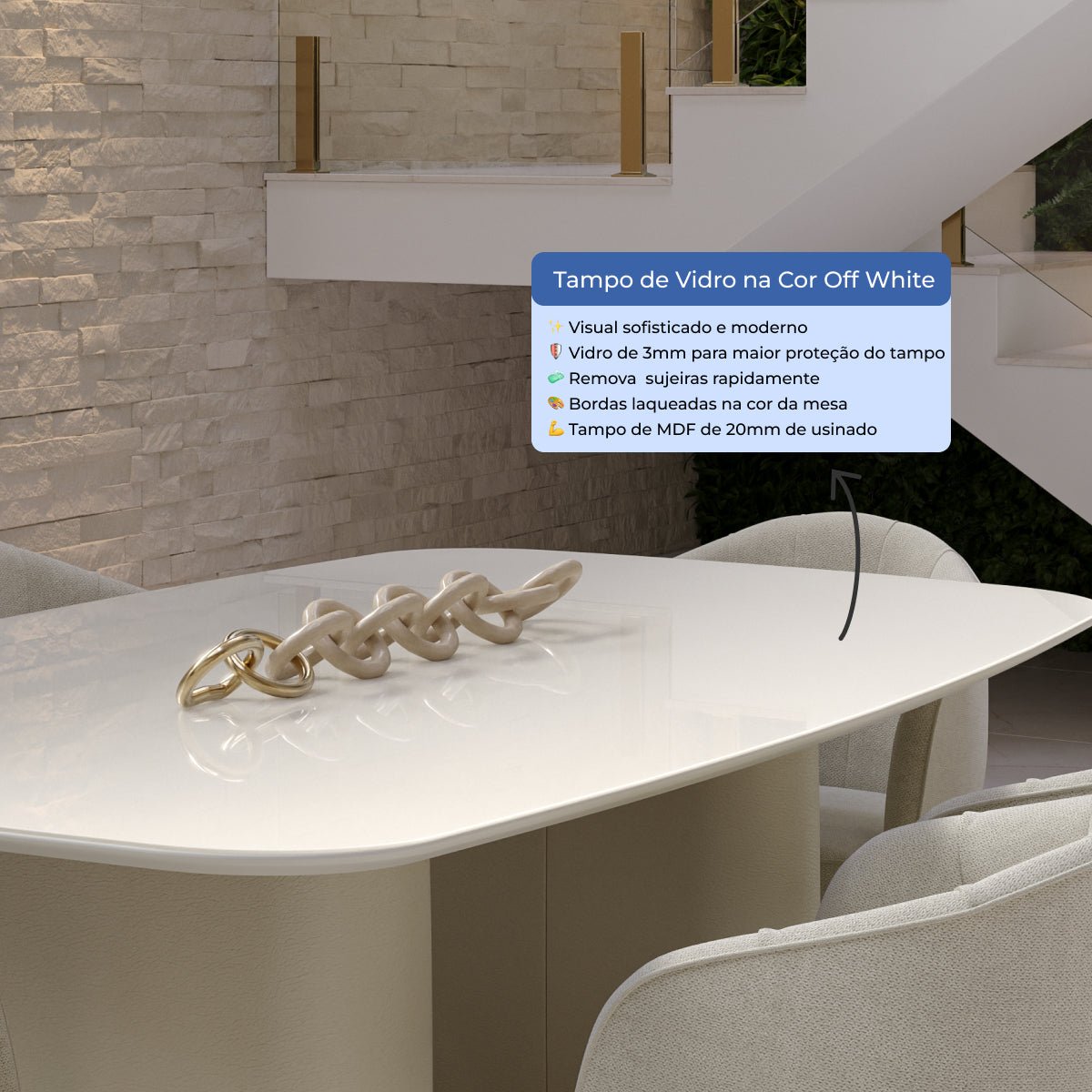 Mesa de Jantar Retangular para 6 Lugares Lintz 184cm