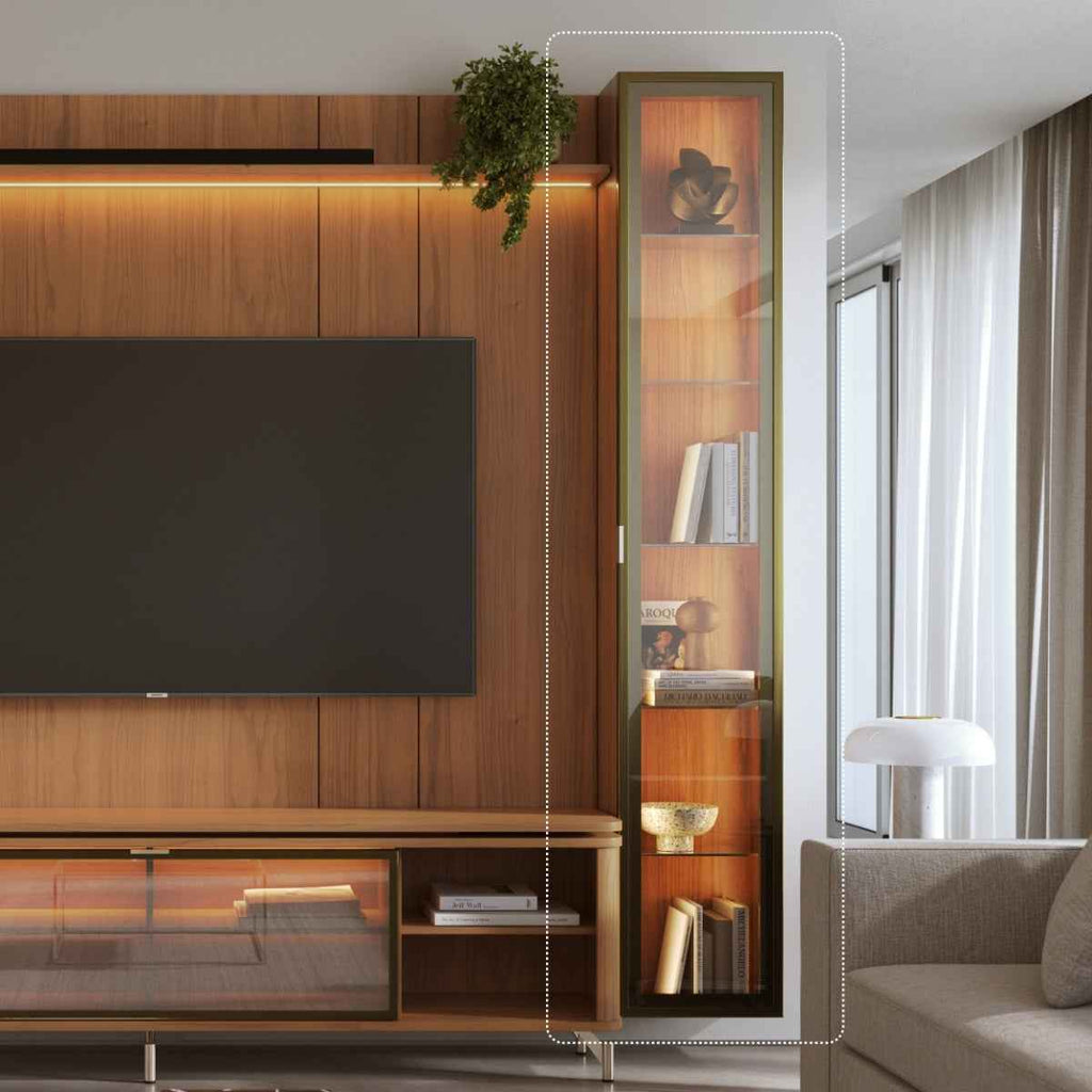 Estante para TV até 75 Polegadas com Prateleiras e Cristaleira Vidro Reflecta 100% MDF com Led Lincoln Float 254cm