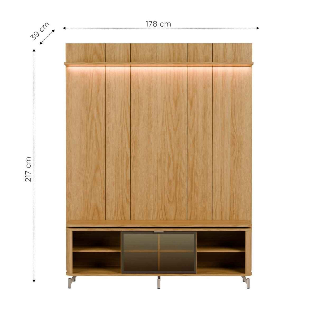Rack com Painel para TV até 75 Polegadas Vidro Reflecta 100% MDF com Led Lincoln Float 178cm