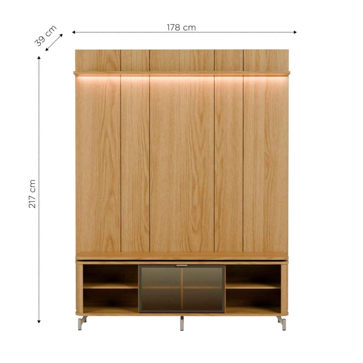 Rack com Painel para TV até 75 Polegadas Vidro Reflecta 100% MDF com Led Lincoln Float 178cm
