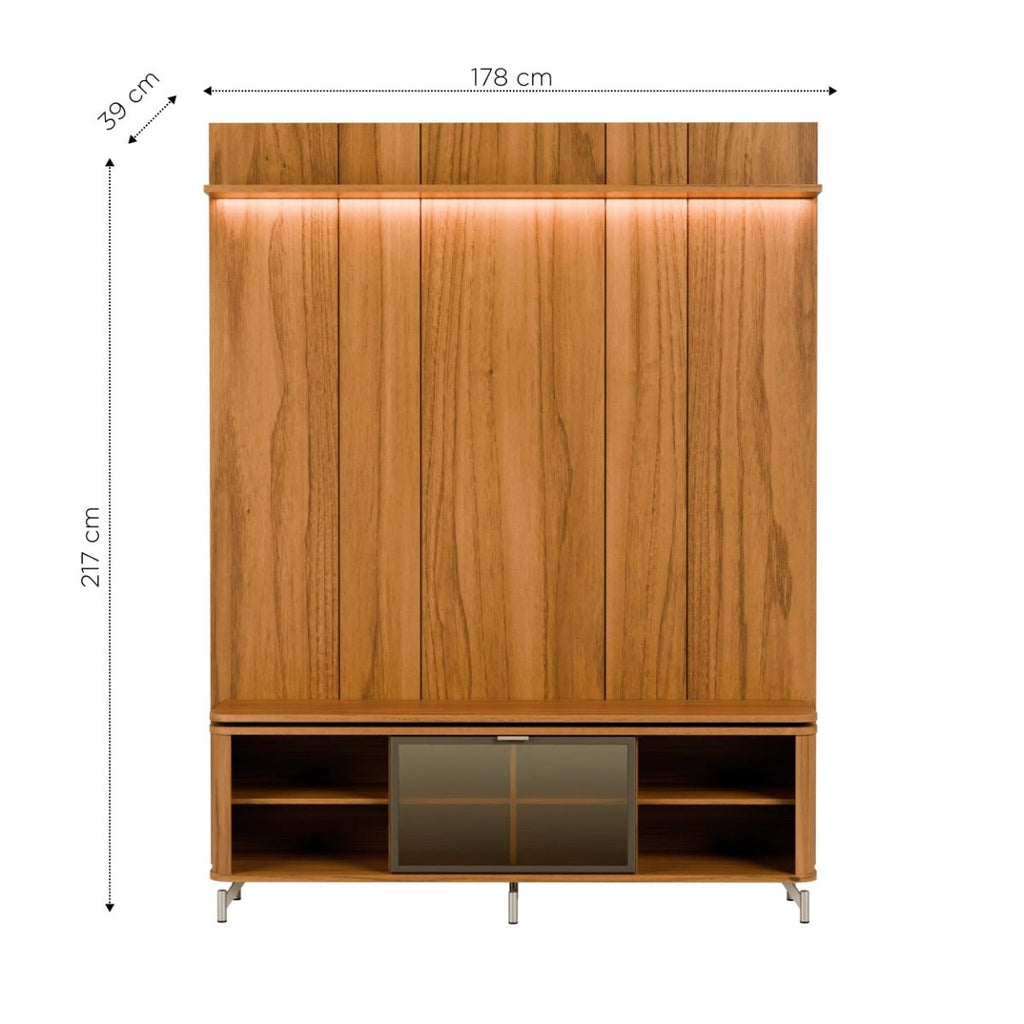 Rack com Painel para TV até 75 Polegadas Vidro Reflecta 100% MDF com Led Lincoln Float 178cm