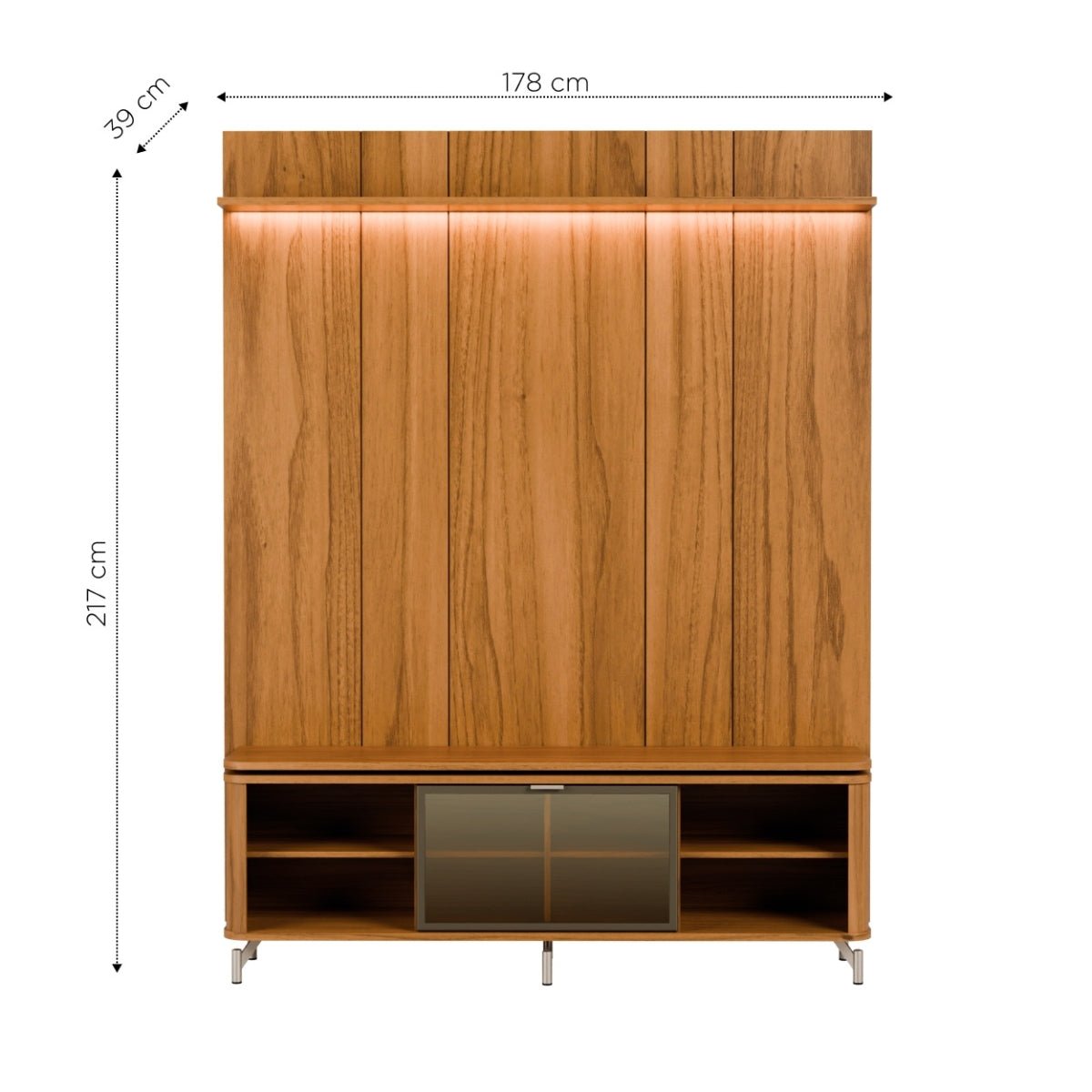 Rack com Painel para TV até 75 Polegadas Vidro Reflecta 100% MDF com Led Lincoln Float 178cm