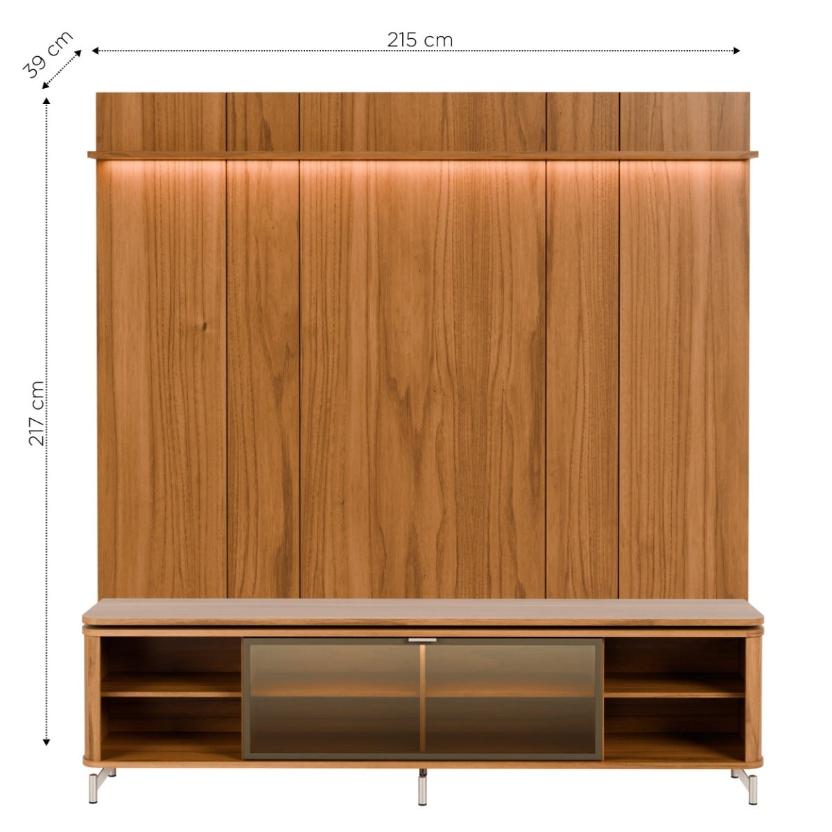 Rack com Painel para TV até 85 Polegadas Vidro Reflecta 100% MDF com Led Lincoln Float 215cm