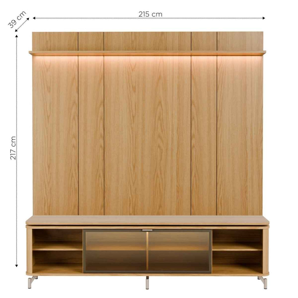 Rack com Painel para TV até 85 Polegadas Vidro Reflecta 100% MDF com Led Lincoln Float 215cm