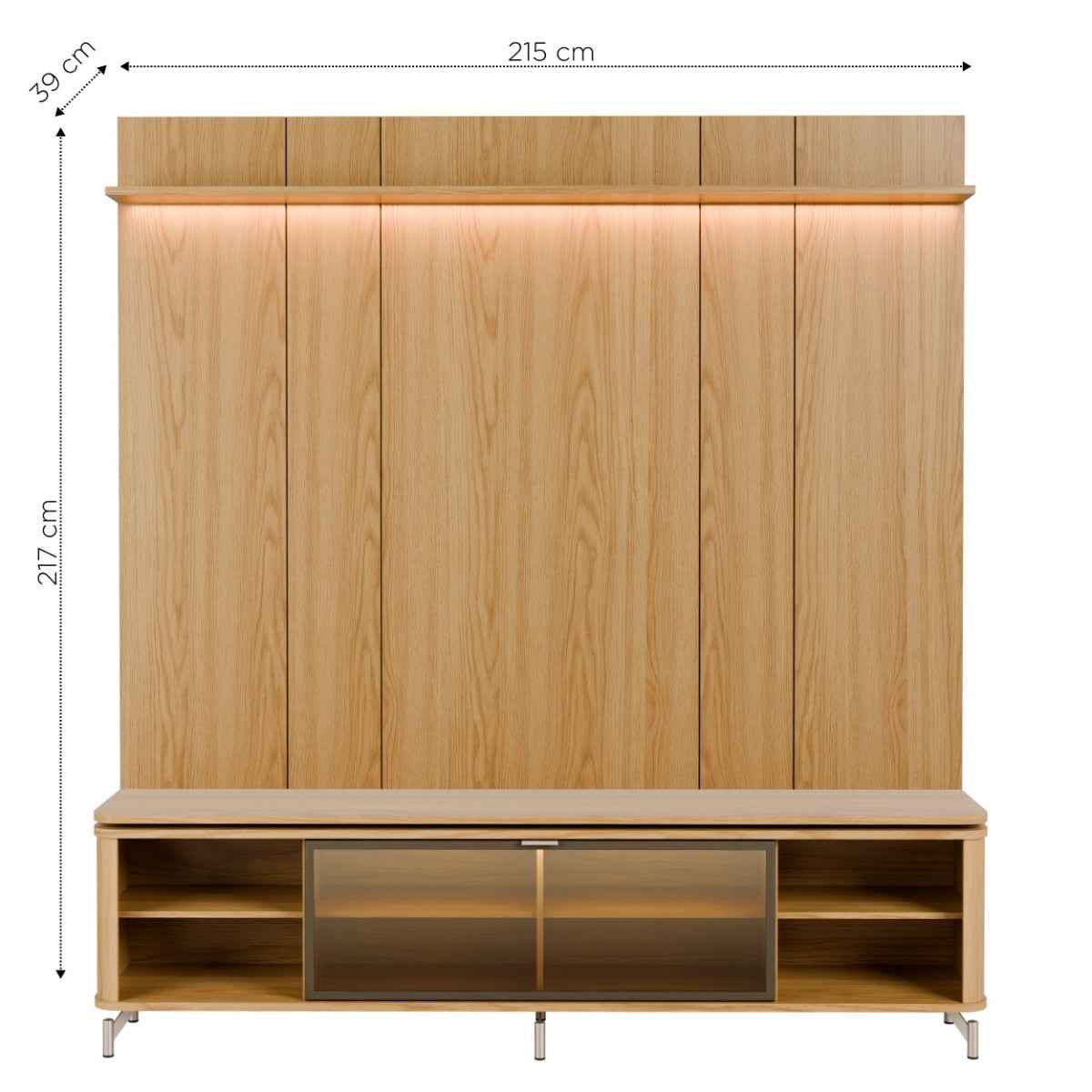 Rack com Painel para TV até 85 Polegadas Vidro Reflecta 100% MDF com Led Lincoln Float 215cm