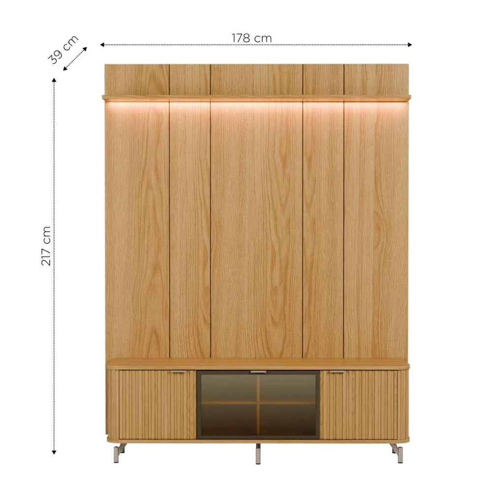 Rack com Painel para TV até 75 Polegadas Vidro Reflecta 100% MDF com Led Neon Float 178cm