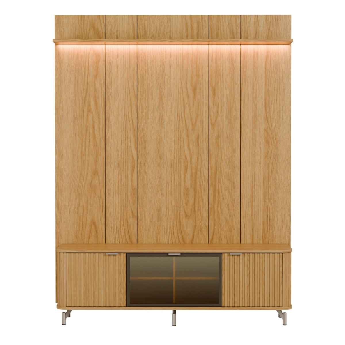 Rack com Painel para TV até 75 Polegadas Vidro Reflecta 100% MDF com Led Neon Float 178cm