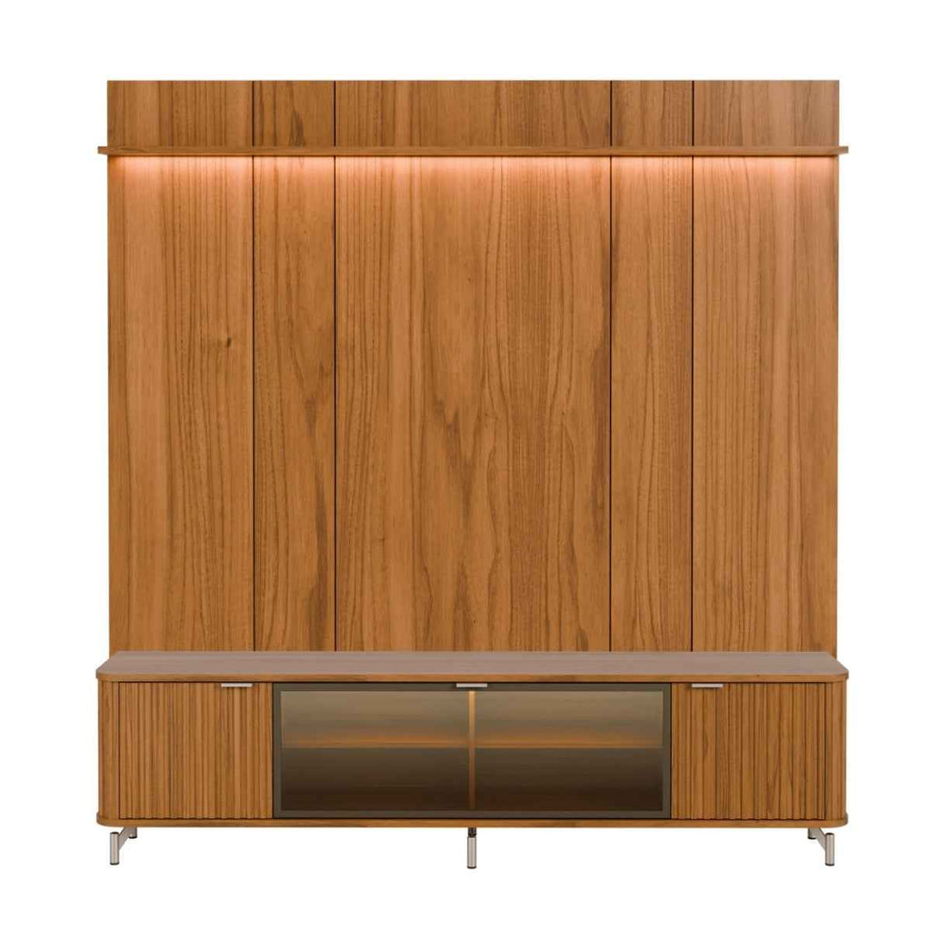 Rack com Painel para TV até 85 Polegadas Vidro Reflecta 100% MDF com Led Neon Float 215cm
