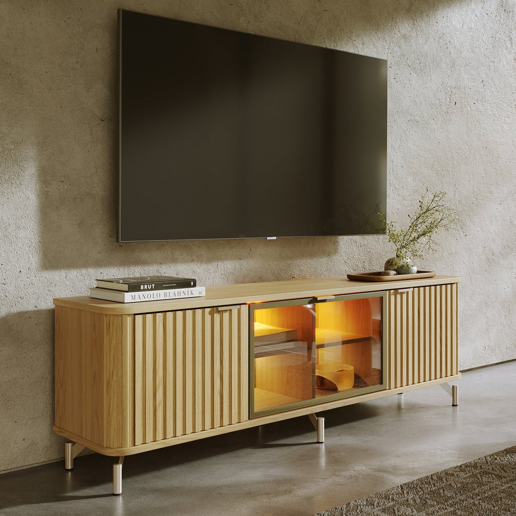Rack para TVs até 75 Polegadas 100% MDF 3 Portas Vidro Reflecta Neon Float 169cm