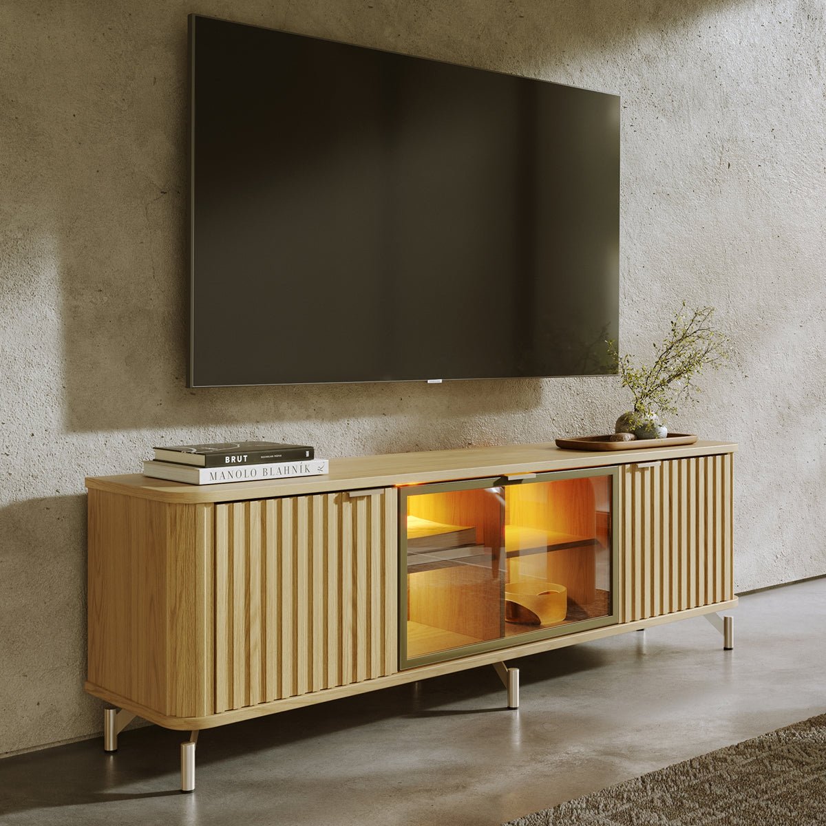 Rack para TVs até 75 Polegadas 100% MDF 3 Portas Vidro Reflecta Neon Float 169cm