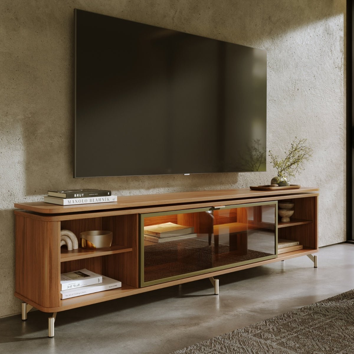 Rack para TVs até 85 Polegadas 100% MDF 1 Porta com Vidro Reflecta Lincoln Float 212cm