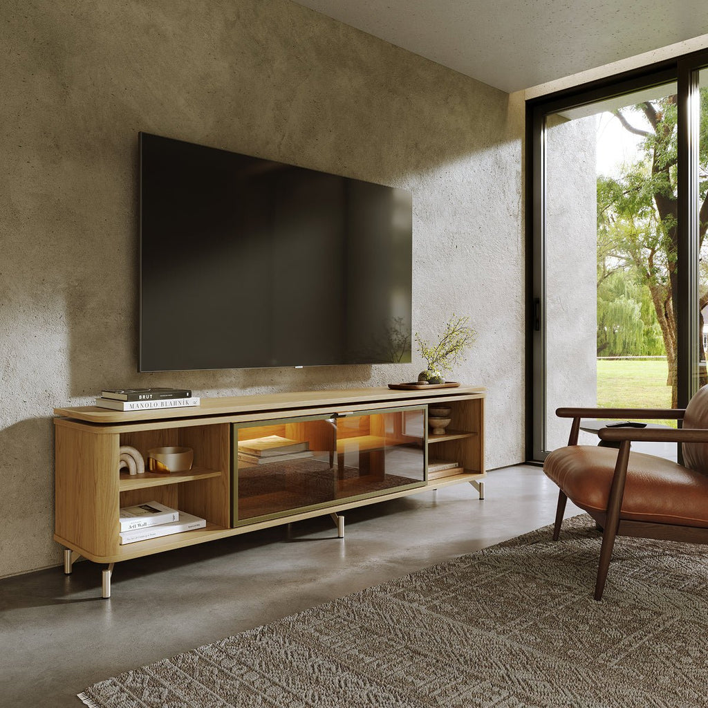 Rack para TVs até 85 Polegadas 100% MDF 1 Porta com Vidro Reflecta Lincoln Float 212cm